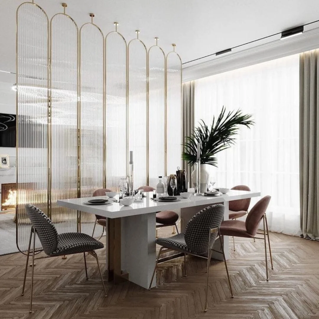 The Colonnade Gilded Fluted Glass Partition