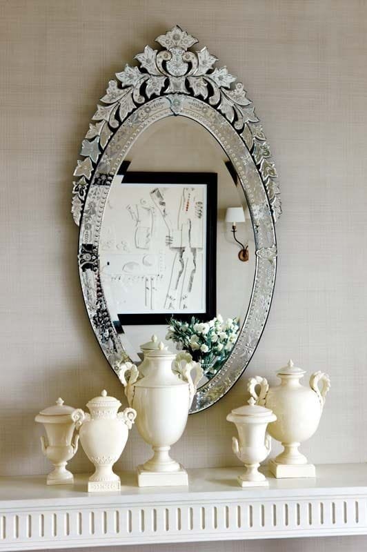 Luxury Oval Venetian Mirror with Engraved Frame