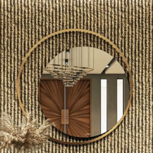 Luxurious Modern Entryway Set with Floating Console and Geometric Gold Mirror