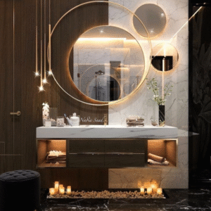 Luxury Modern Floating Vanity Set with Geometric Gold Accents