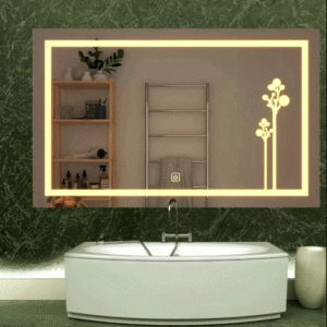 Bespoke Horizontal LED Vanity Mirror – The Lumina Greek Key & Aura Silhouette Collection