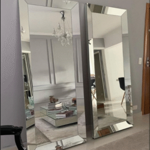 Artisan Hand-Etched Venetian Side Table – Fluted Half-Round Mirrored Design